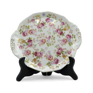 Vintage ROYAL STAFFORD Plate with Handles and Pink Roses 8 Inches